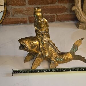 Bronze Koi With Scholar Rider Figurine with Rider
